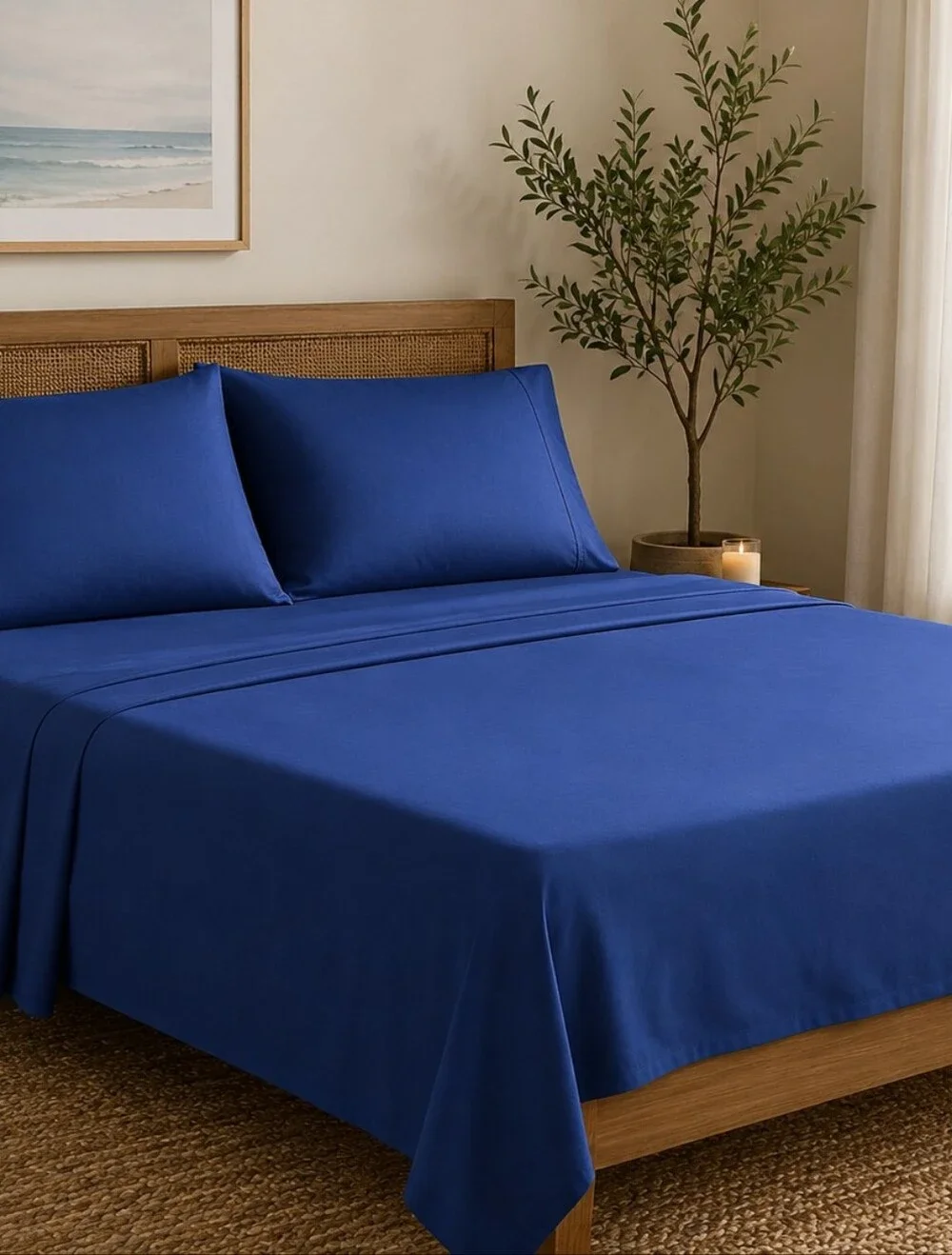 NEW Sheet & Joy Queen Bamboo Blend Sheet Set – Deep Blue – Soft & Relaxing